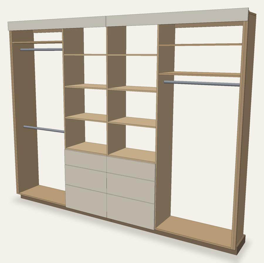 Dresser Wall (Two Drawer Towers) — product drawing