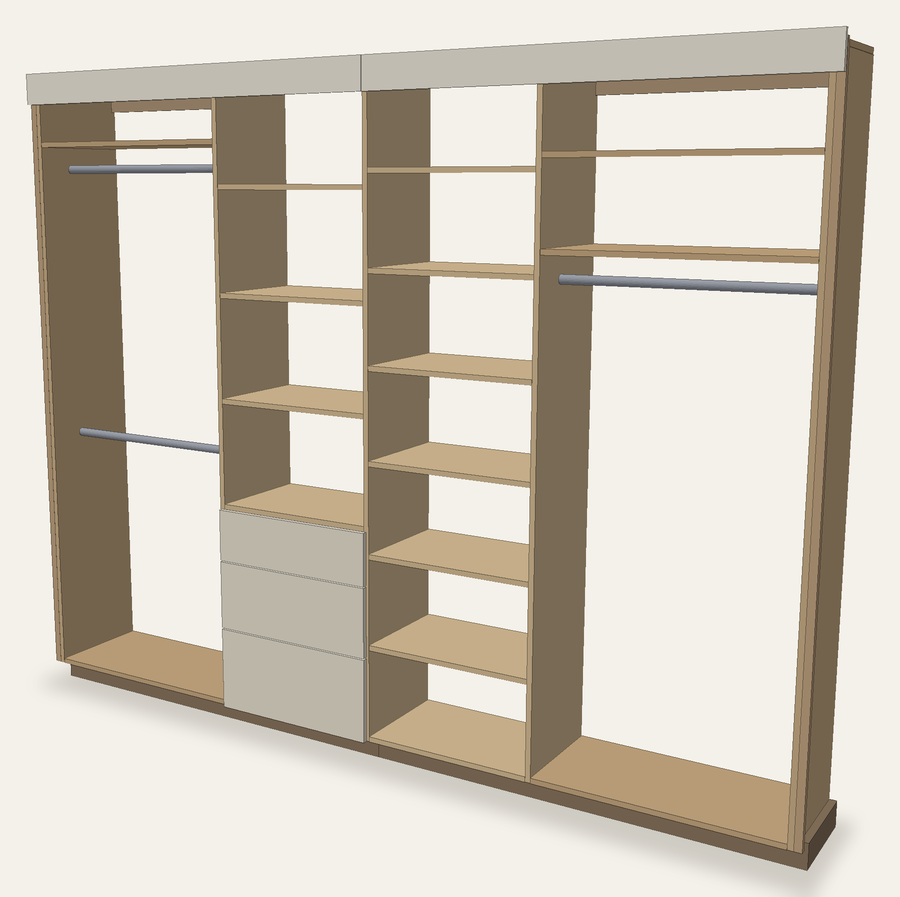 Wide Wardrobe Wall (4-Section) — product drawing