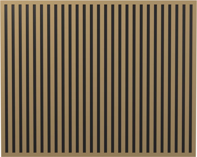 A render of a vertical slat feature wall — light-oak slats in an even rhythm over a dark backer